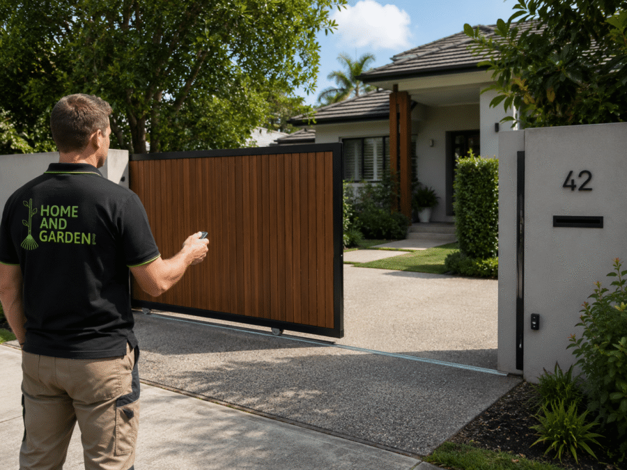 Automatic timber and aluminium gate installation Sydney