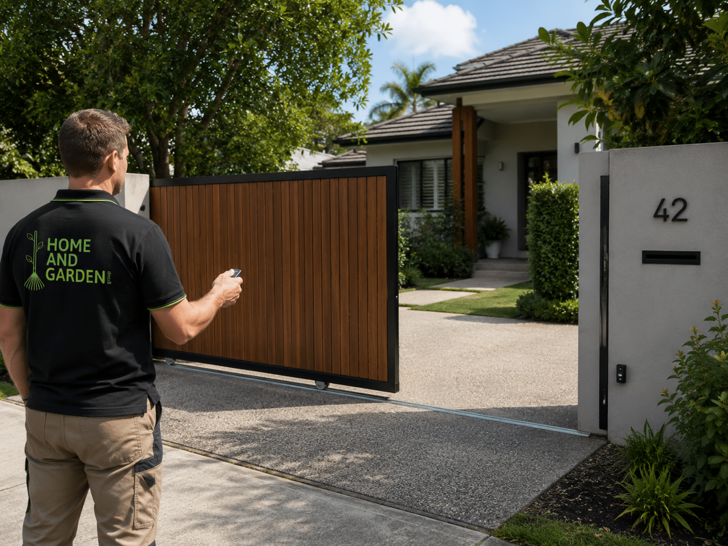Automatic timber and aluminium gate Sydney