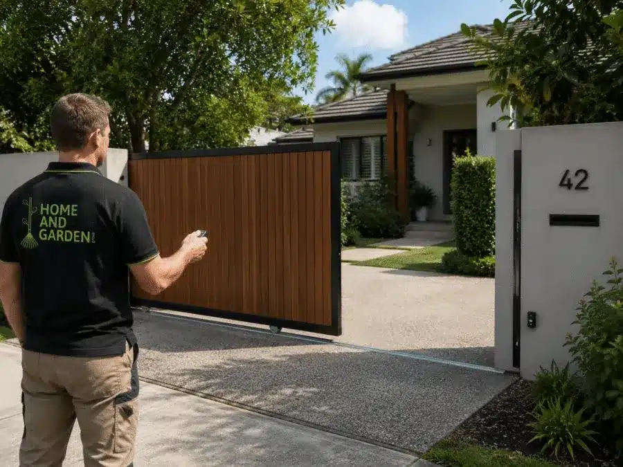 Automatic timber and aluminium gate installation Sydney