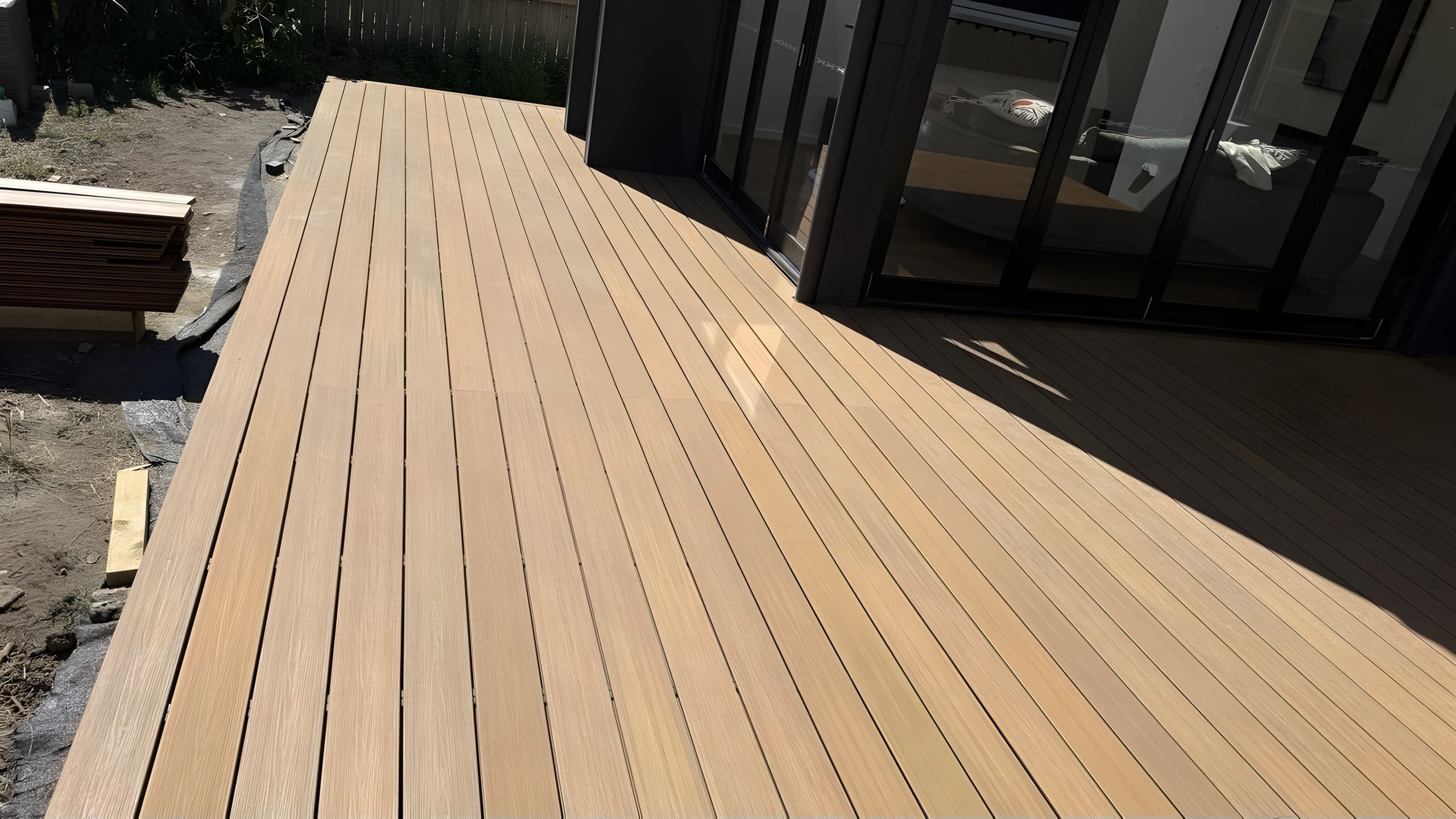 Composite deck running along bi-fold doors in Five Dock backyard