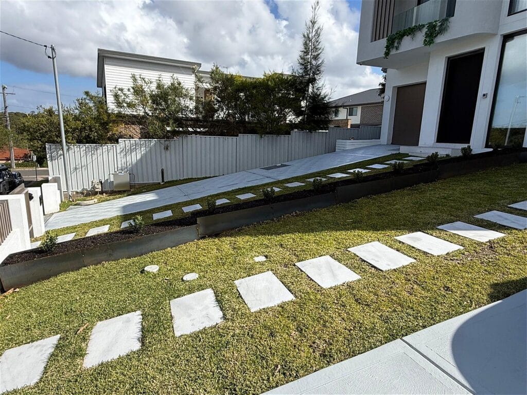 New turf with stepping pavers, North Ryde